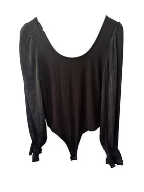 Banana Republic Black ScoopNeck Bodysuit Ribbed with Chiffon Sleeves Size Medium